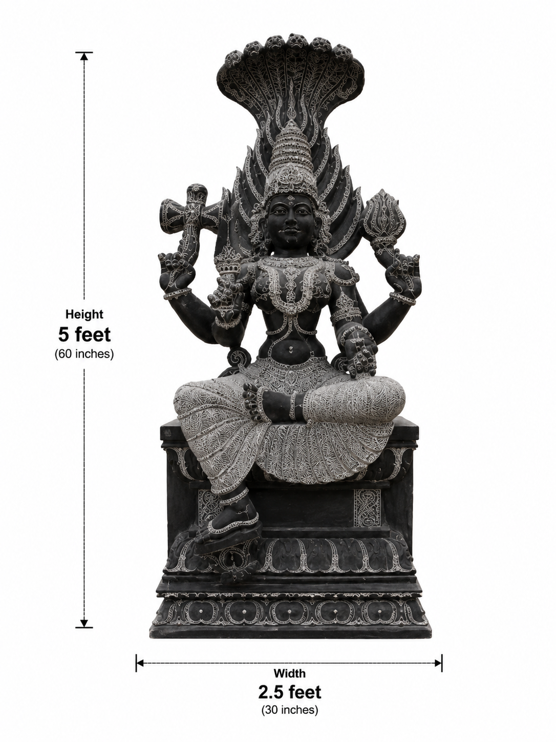 Hand-carved 5 ft Mariamman statue in natural stone, product view 5 highlighting the sculpture and carved details.