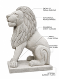 Hand-carved 5 ft Temple Guardian Lion Stone Statue in natural Charnockite stone, product view 2 showing the sculpture and carved details.