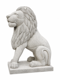 Hand-carved 5 ft Temple Guardian Lion Stone Statue in natural Charnockite stone, product view 3 showing the sculpture and carved details.