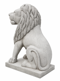 Hand-carved 5 ft Temple Guardian Lion Stone Statue in natural Charnockite stone, product view 5 showing the sculpture and carved details.