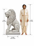 Hand-carved 5 ft Temple Guardian Lion Stone Statue in natural Charnockite stone, product view 7 showing the sculpture and carved details.