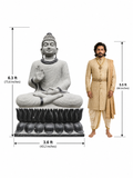 Hand-carved 6.3 ft Monumental Buddha on Lotus Throne Statue in natural Charnockite stone, product view 7 showing the sculpture and carved details.