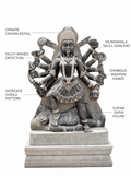 Hand-carved 6 ft Bhadrakali statue in natural stone, product view 2 highlighting the sculpture and carved details.