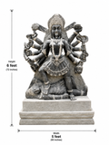 Hand-carved 6 ft Bhadrakali statue in natural stone, product view 4 highlighting the sculpture and carved details.