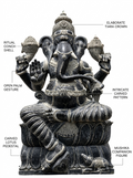 Hand-carved 6 ft Ganesha statue in natural stone, product view 2 highlighting the sculpture and carved details.