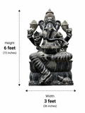 Hand-carved 6 ft Ganesha statue in natural stone, product view 3 highlighting the sculpture and carved details.