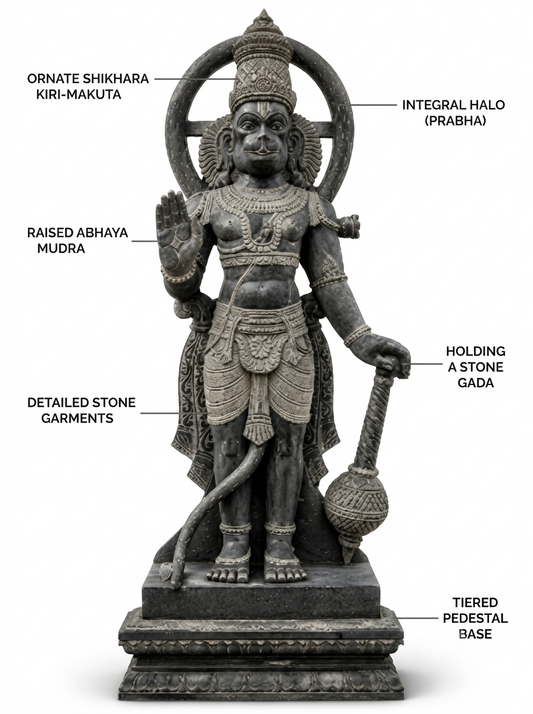 Hand-carved 6 ft Hanuman statue in natural stone, product view 2 highlighting the sculpture and carved details.