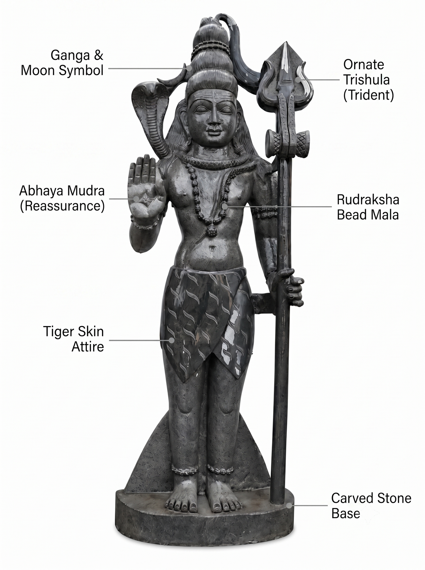 Hand-carved 6 ft Shiva statue in natural stone, product view 2 highlighting the sculpture and carved details.