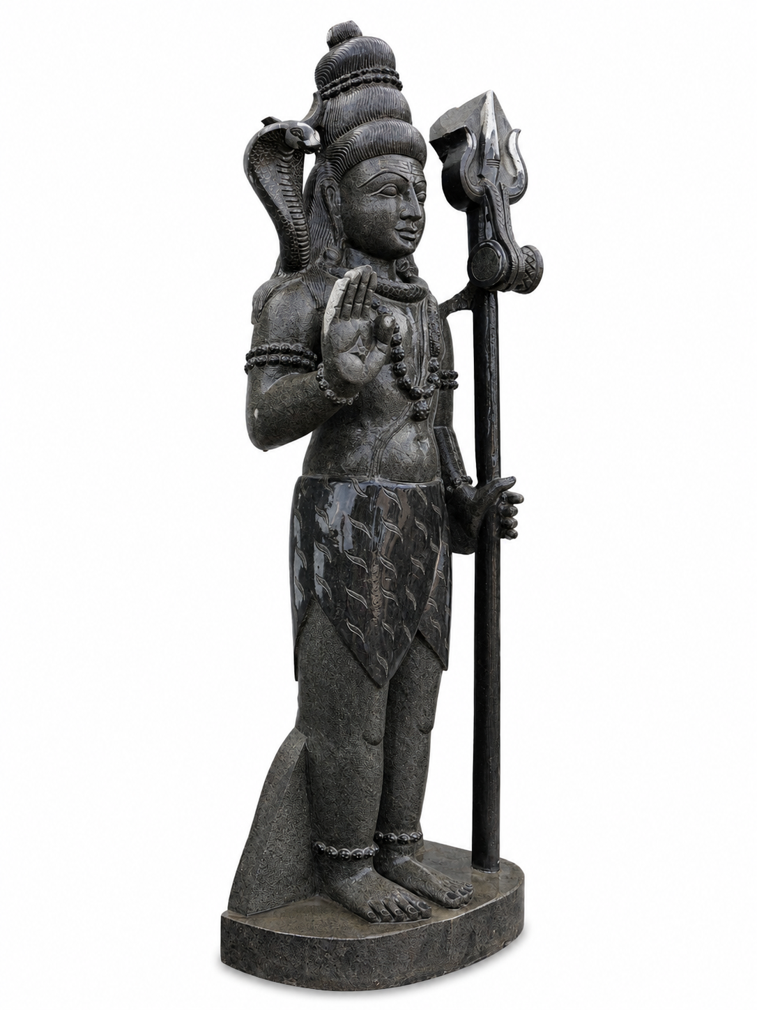 Hand-carved 6 ft Shiva statue in natural stone, product view 4 highlighting the sculpture and carved details.