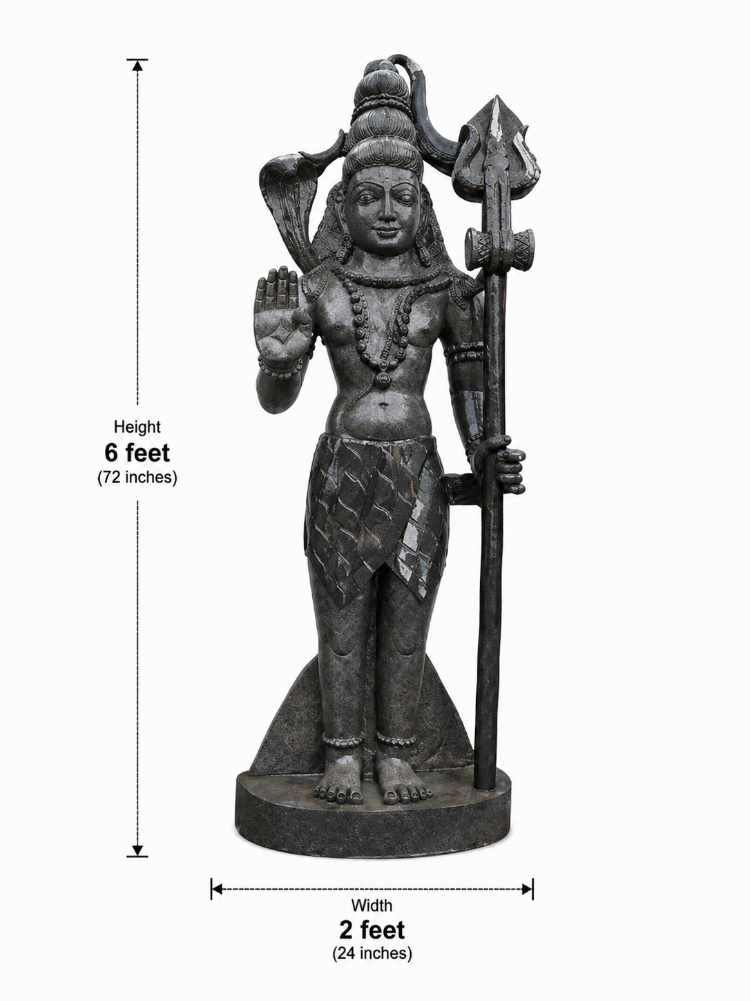 Hand-carved 6 ft Shiva statue in natural stone, product view 5 highlighting the sculpture and carved details.