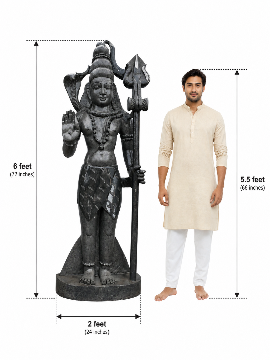 Hand-carved 6 ft Shiva statue in natural stone, product view 6 highlighting the sculpture and carved details.