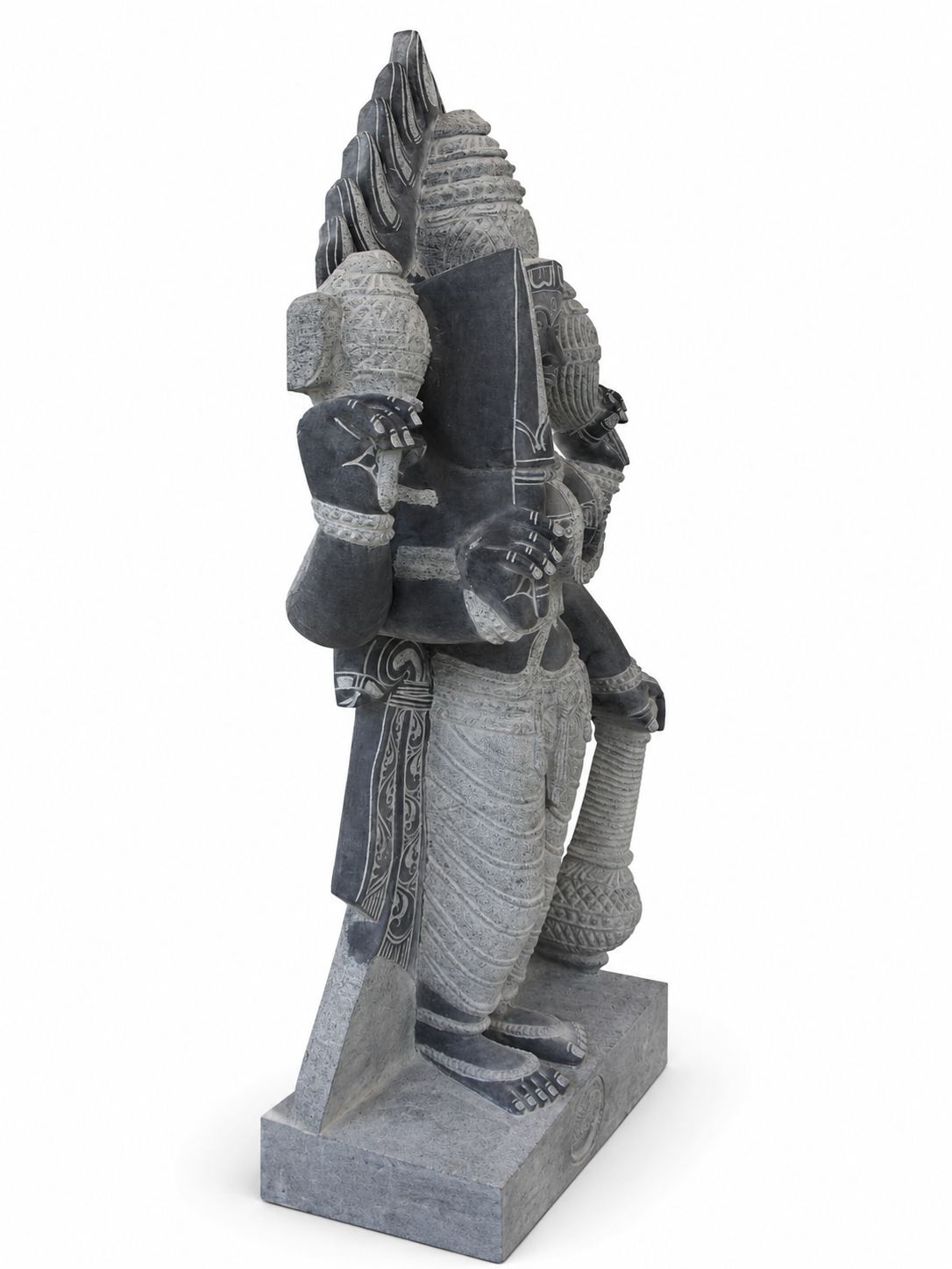 Hand-carved 6 ft Thuvara Sakthi statue in natural stone, product view 4 highlighting the sculpture and carved details.