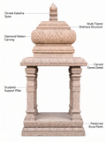 Hand-carved granite temple mandapam in natural stone, product view 2 highlighting the pillars and carved architectural details.