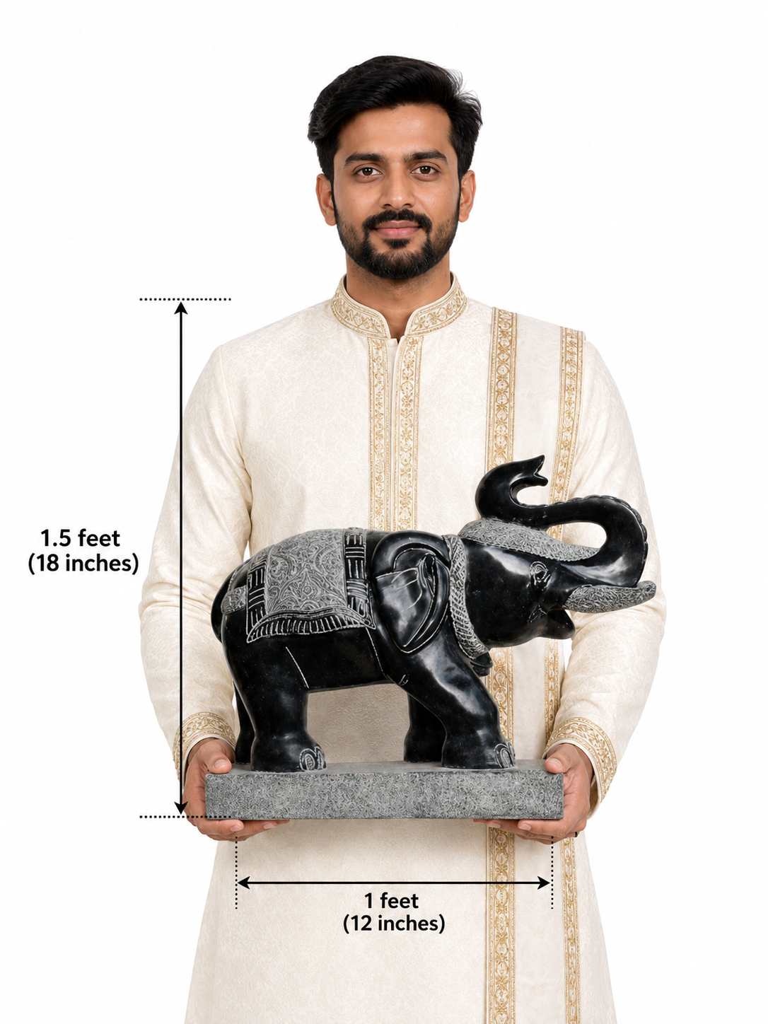 Hand-carved natural stone statue shown as a product image on a white background.