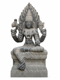 Hand-carved Karumari Amman statue in natural stone, product view 1 highlighting the goddess form and carved details.