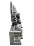 Hand-carved Karumari Amman statue in natural stone, product view 3 highlighting the goddess form and carved details.