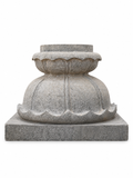 Front product view of a hand-carved Lotus Balipeedam pedestal in polished stone on a white background.