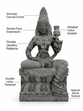 Hand-carved Mahalakshmi statue in natural stone, product view 2 highlighting the goddess form and carved details.