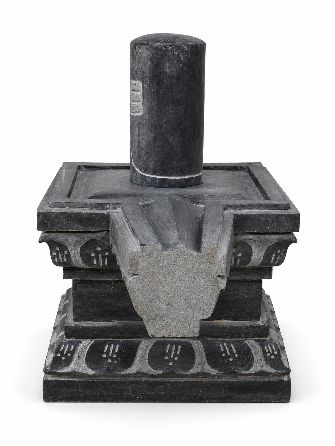 Hand-carved Shiva Lingam statue in natural stone, product view 3 highlighting the sacred form and carved details.
