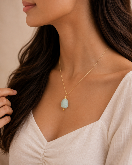 Natural Aquamarine Raw Stone Pendant Necklace