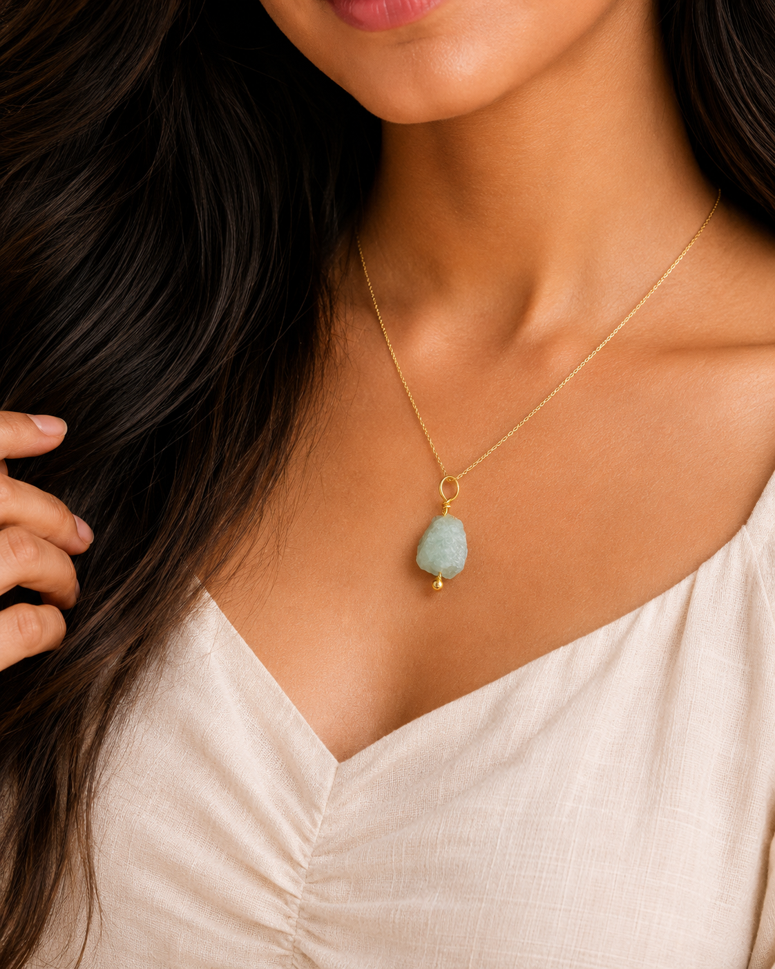 Natural Aquamarine Raw Stone Pendant Necklace